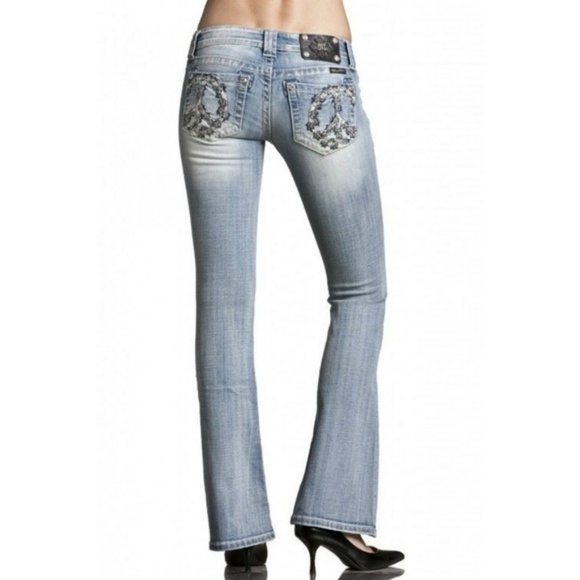 miss me jeans peace sign crystal pockets